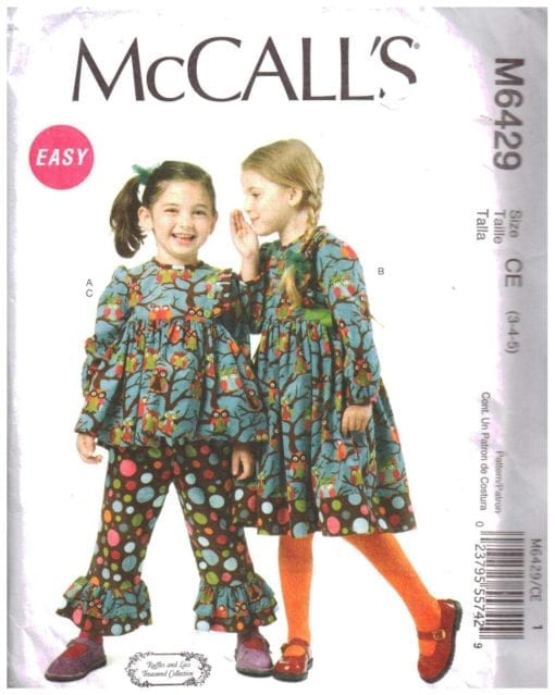 McCall's M6429 Girl's Top, Dress, Pants Size: CE 3-4-5 Uncut Sewing Pattern