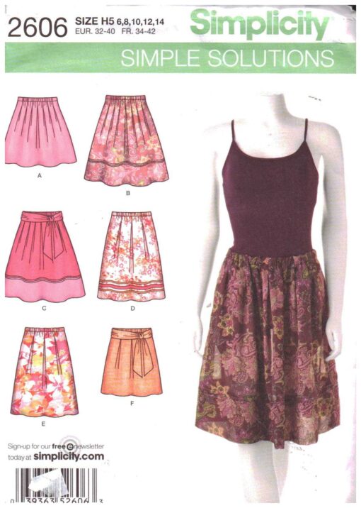 Simplicity 2606 Skirts in two lengths Size: H5 6-8-10-12-14 Sewing Pattern