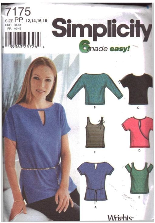 Simplicity 7175 Knit Tops Size: PP 12-14-16-18 Uncut Sewing Pattern