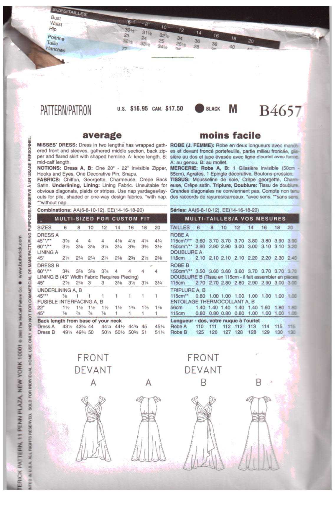 Butterick Pattern B5155 Shift A-line Dresses Sizes XS S M L XL Bust 34-43 UNCUT 
