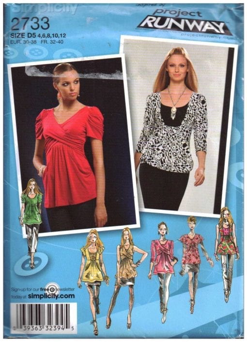 Simplicity 2733 Tops with bodice and sleeve variations Size: D5 4-6-8 ...