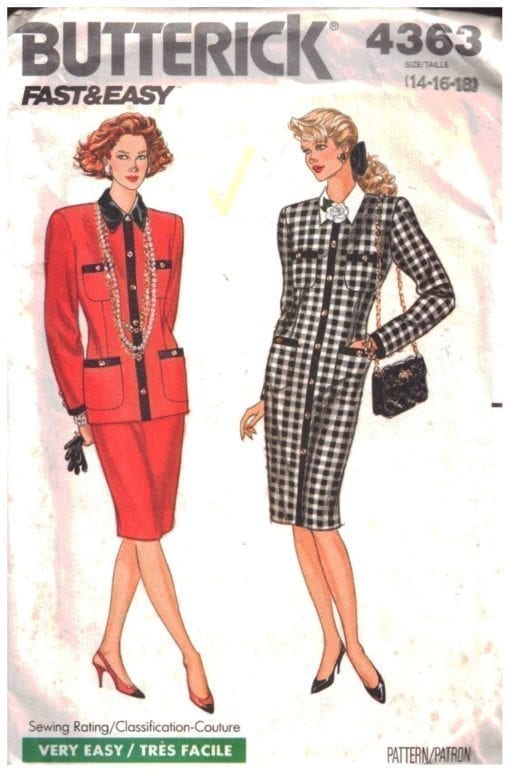 Butterick 4363 Dress, Top, Skirt Size: 14-16-18 Uncut Sewing Pattern