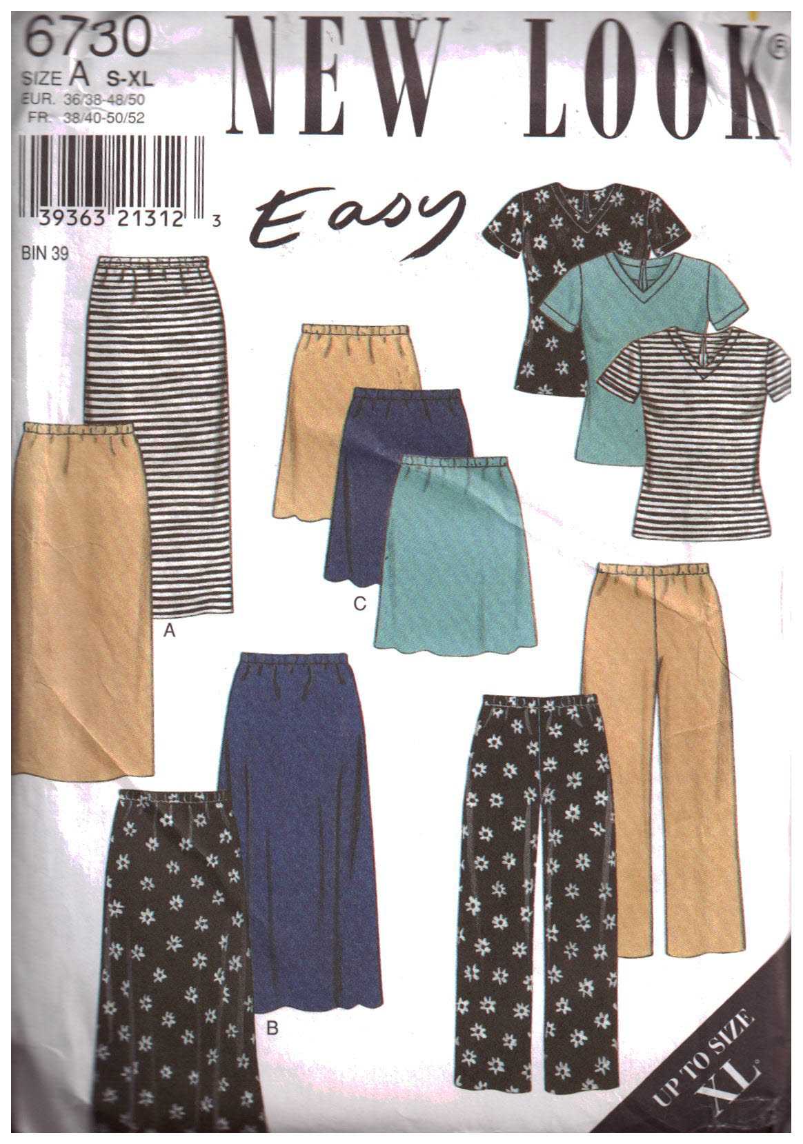New Look 6730 Tops, Pants, Skirts Size: A S-XL Uncut Sewing Pattern