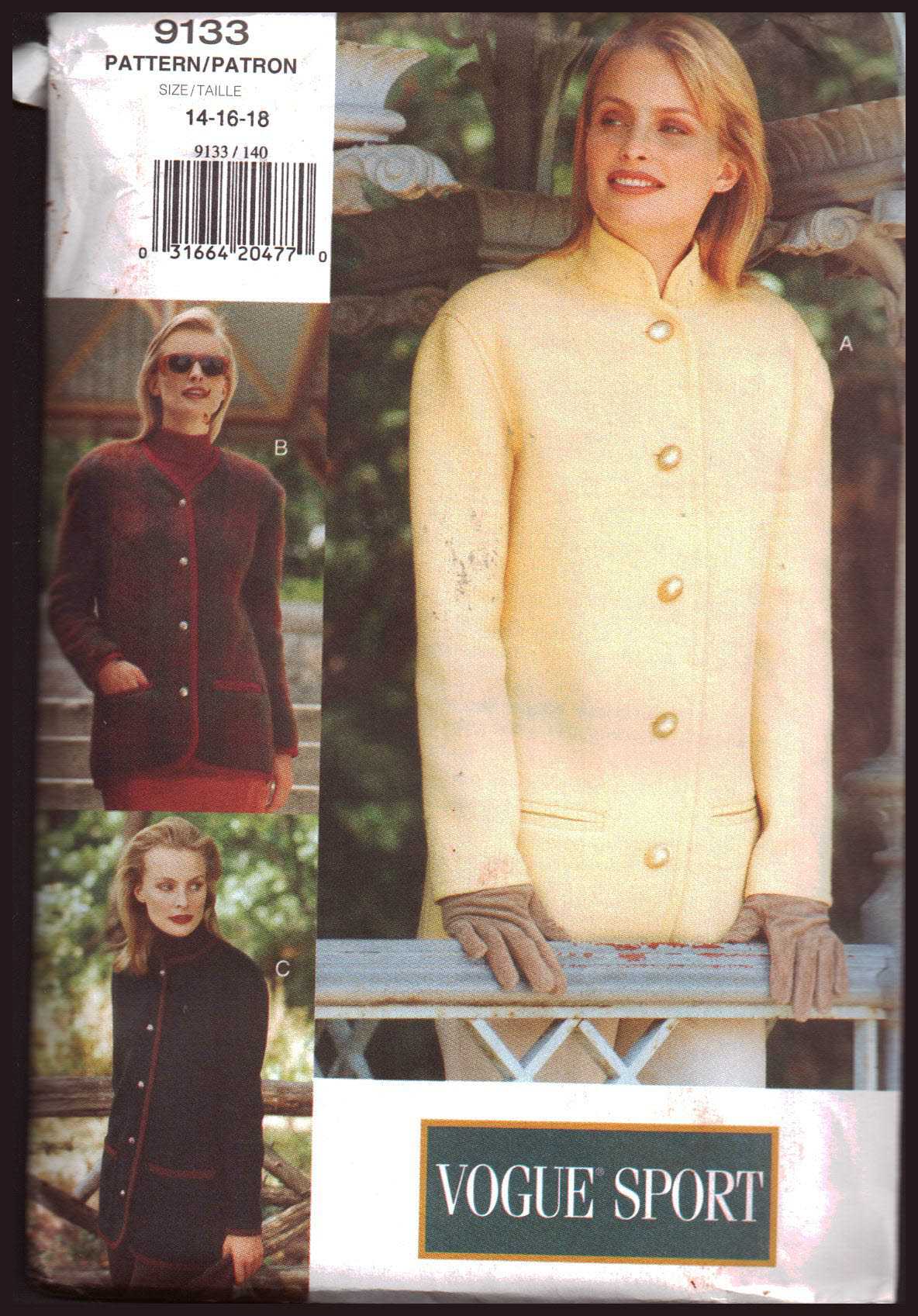 Vogue 9133 Jacket Size: 14-16-18 or 8-10-12 Uncut Sewing Pattern