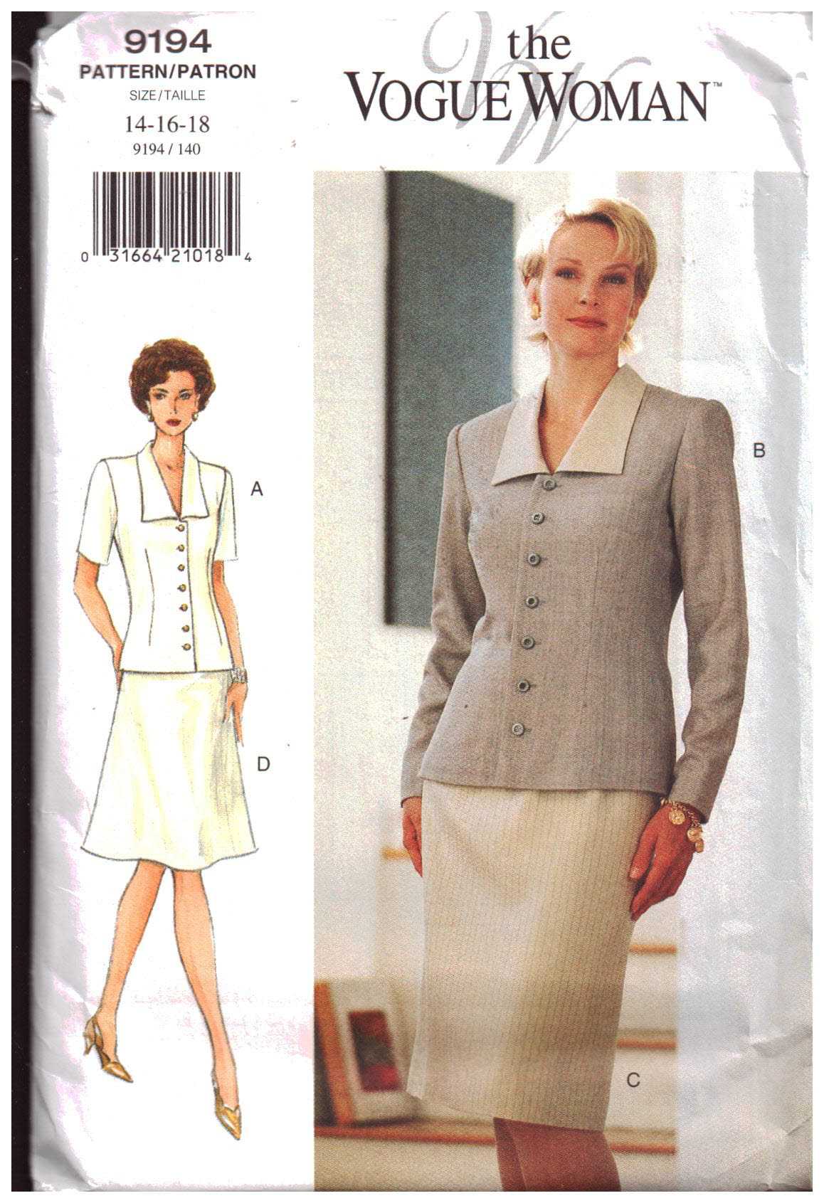 Vogue 9194 Suit - Top, Skirt Size: 14-16-18 Uncut Sewing Pattern