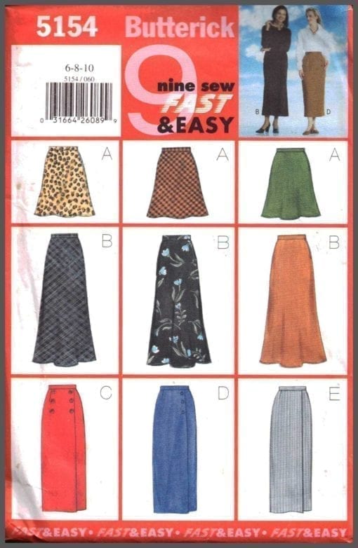 Butterick 5154 Skirts Size: 6-8-10 Uncut Sewing Pattern