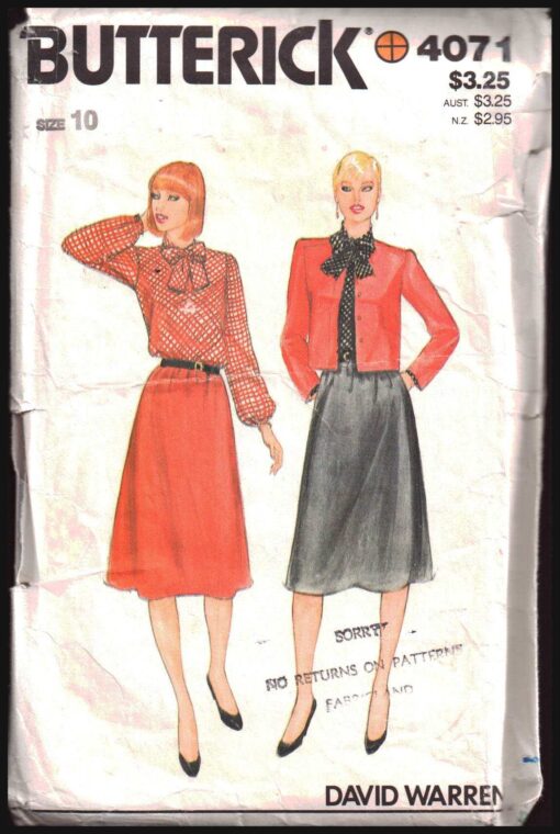 Butterick 4071 Dress, Jacket Size: 10 Used Sewing Pattern
