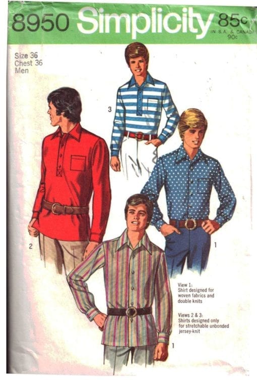 Simplicity 8950 Men's Shirt Size: 36 Used Sewing Pattern
