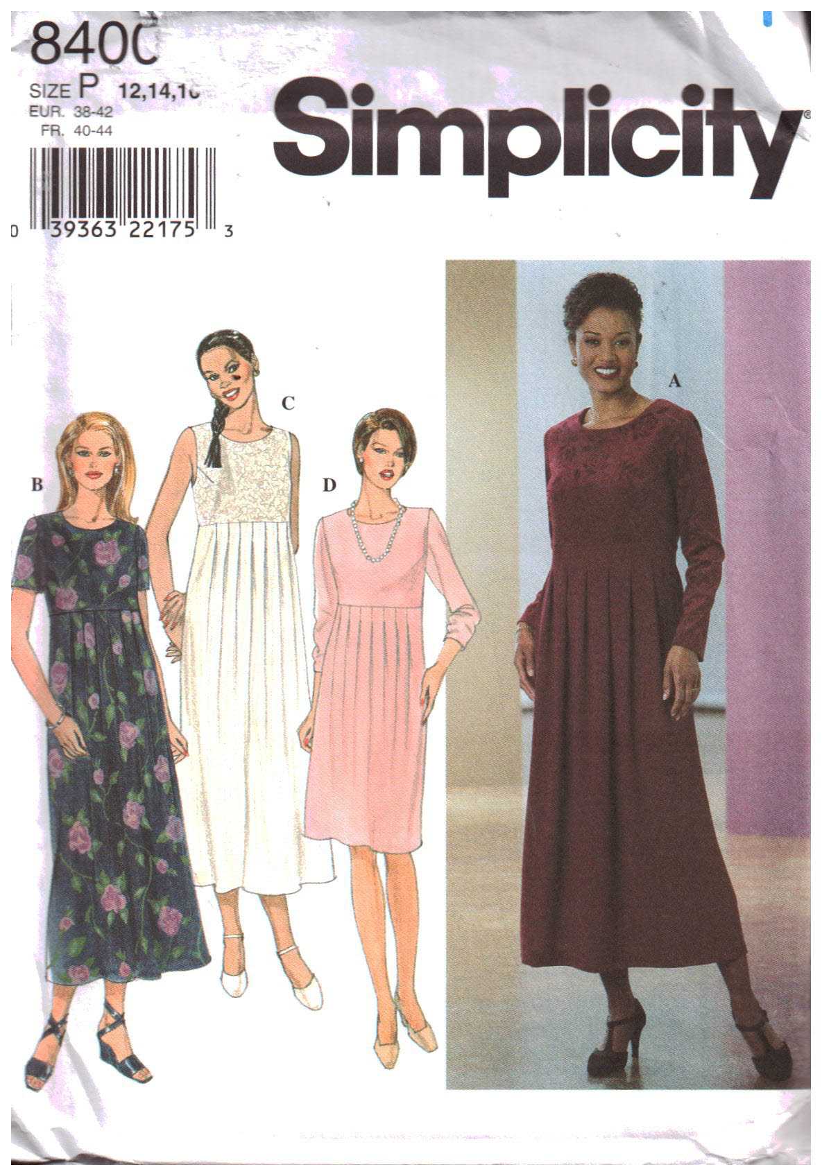 Simplicity 8400 Dress size: P 12-14-16 Uncut Sewing Pattern