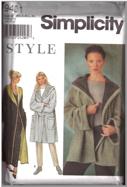 Style 9401 Coat, Jacket Size: A XS-S-M-L-XL Uncut Sewing Pattern