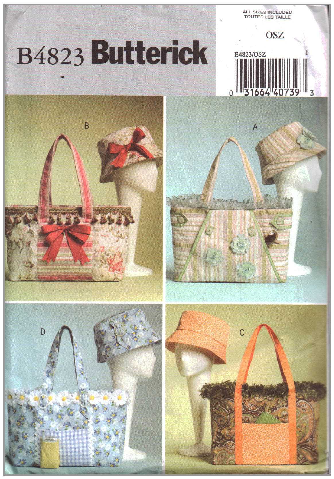Butterick B4823 Handbags & Hats Size: One Uncut Sewing Pattern