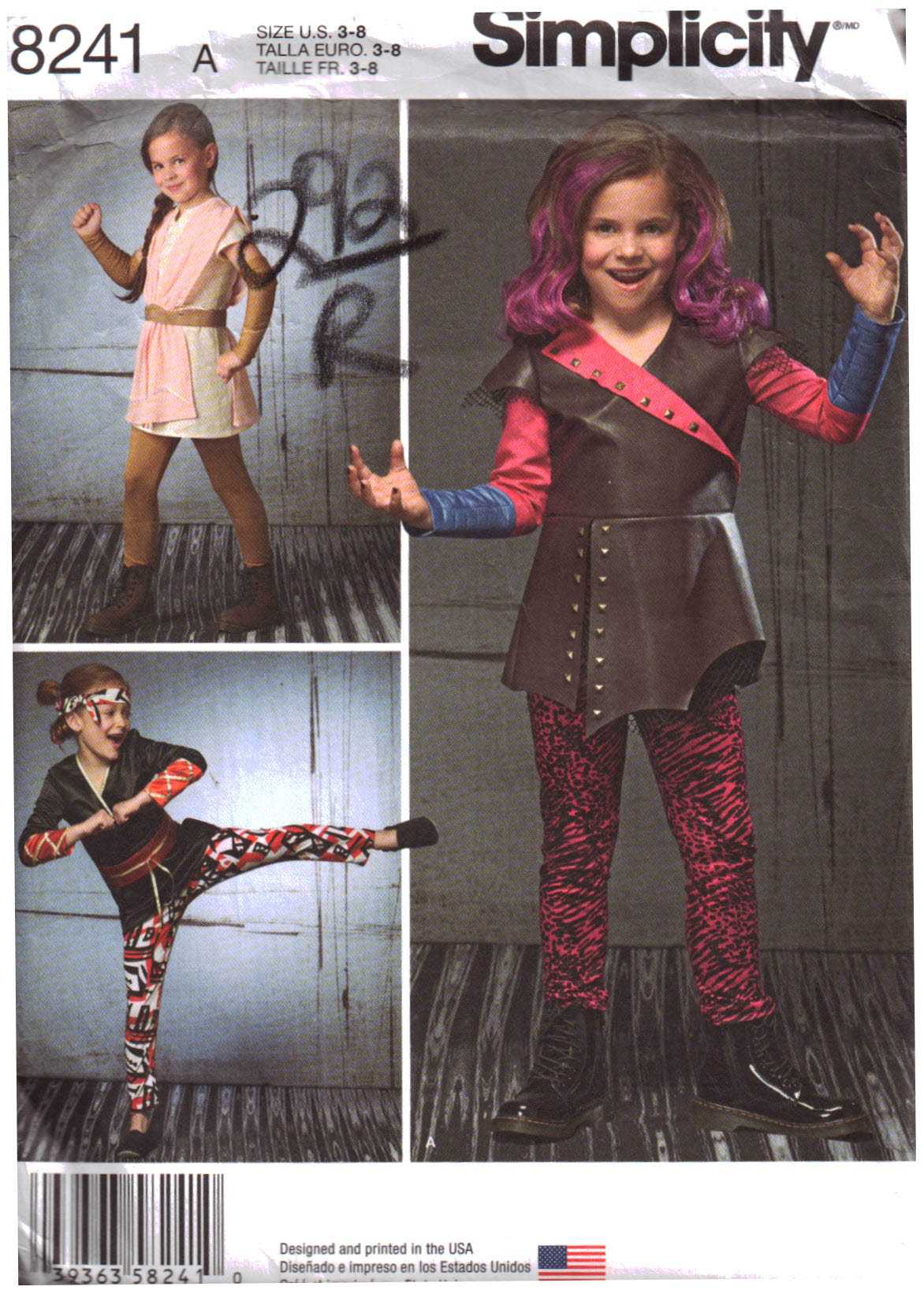 Simplicity 8241 Girl's Warrior Costumes Size: A 3-8 Uncut