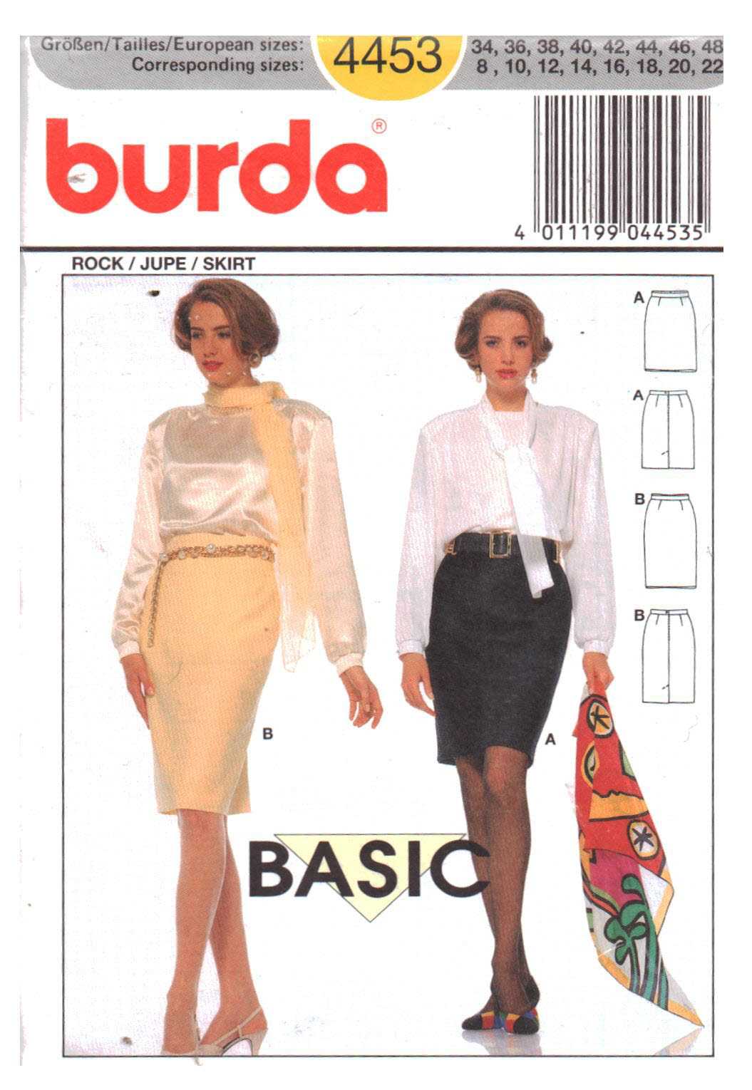 Burda 4453 Skirts Size: 8-22 Uncut Sewing Pattern