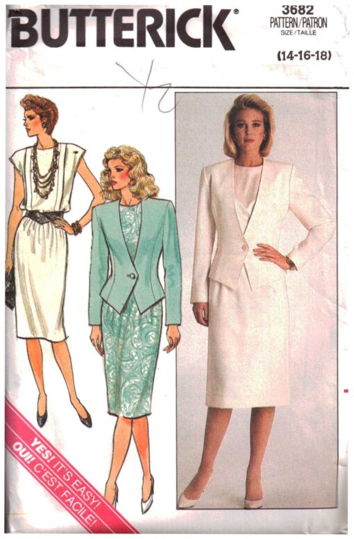 Butterick 3682 Suit - Jacket, Skirt, Top Size: 14-16-18 Uncut Sewing ...