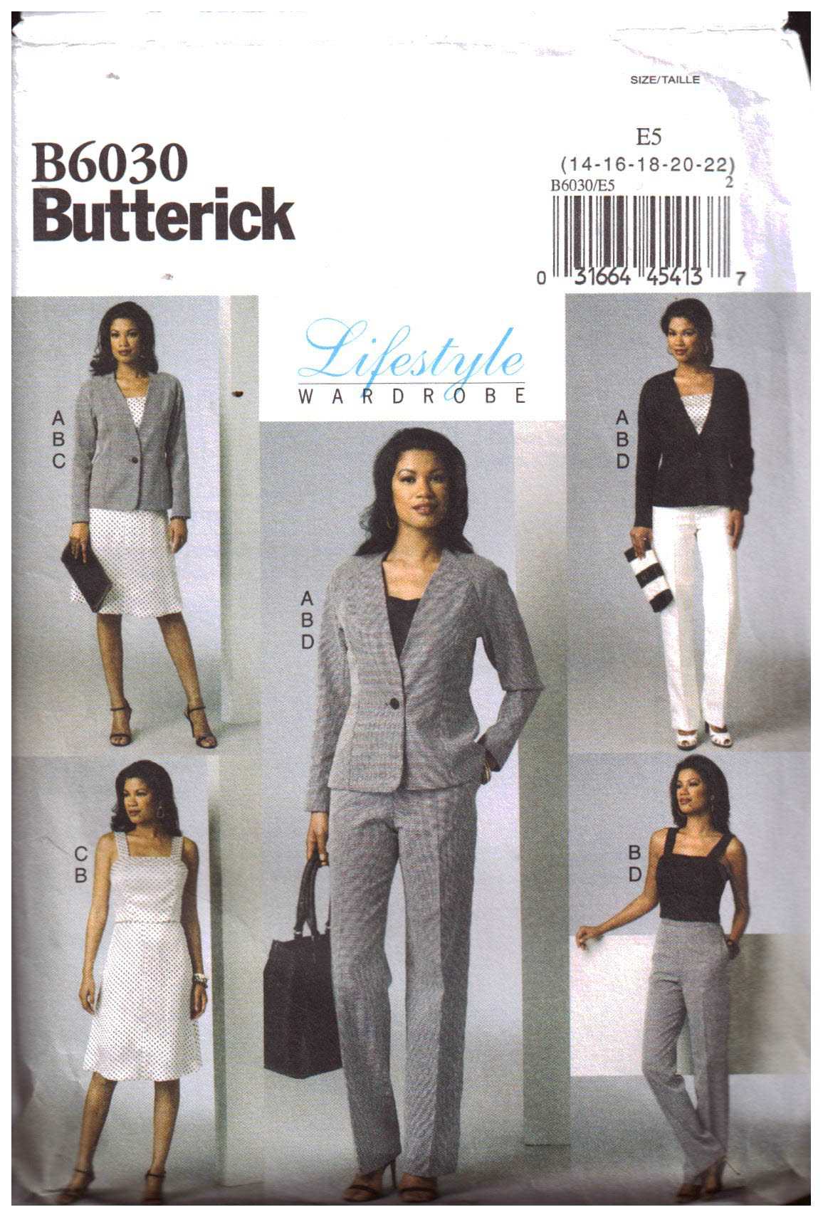 Butterick 4355 Jacket Blazer Top Shift Sheath Dress Skirt Pants Pattern Size 16 18 20 22 Career Wardrobe Fitted Lined Mid Knee UNCUT
