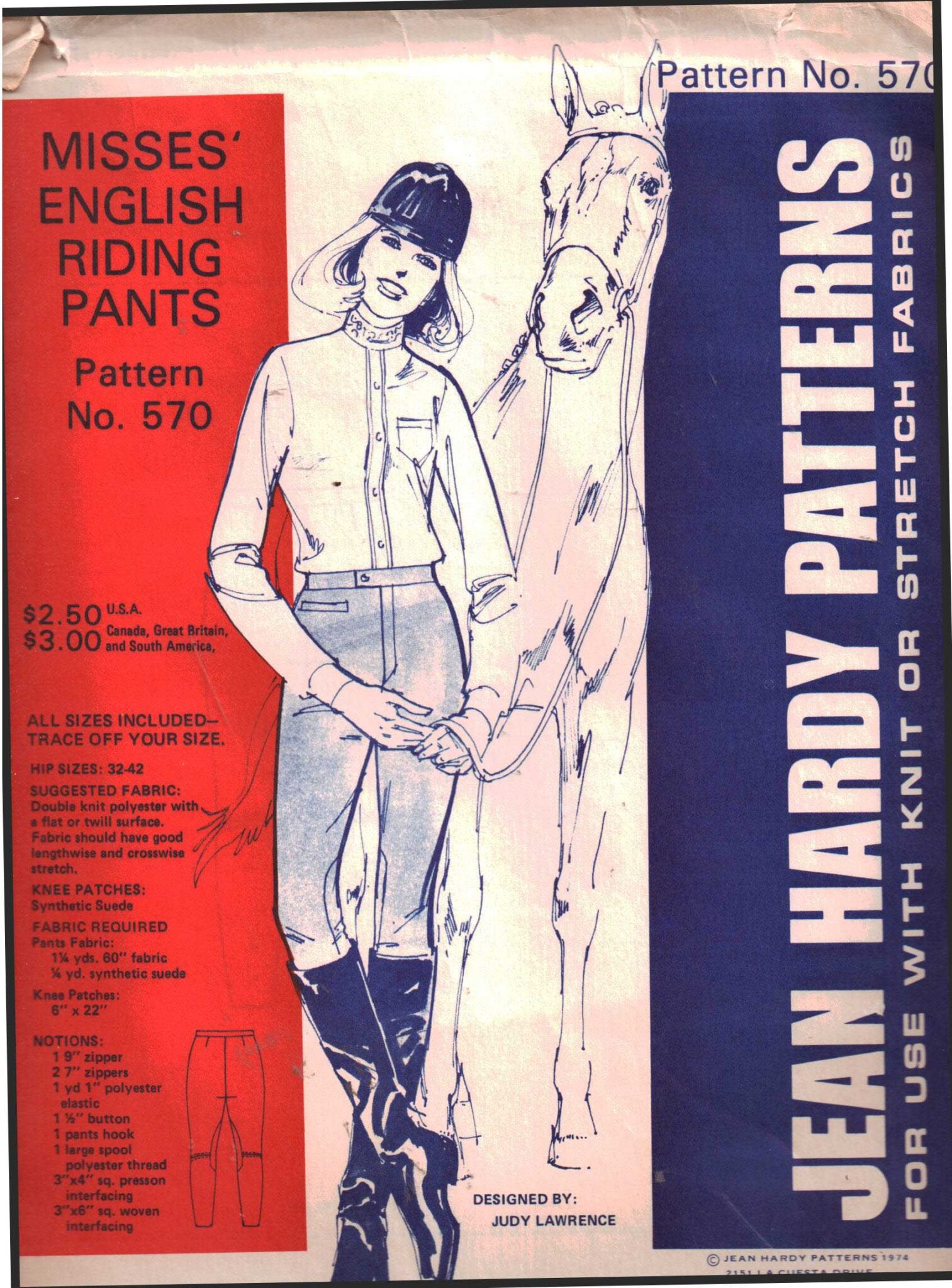 Jean Hardy Patterns 570 Misses' English Riding Pants Size: All Uncut ...