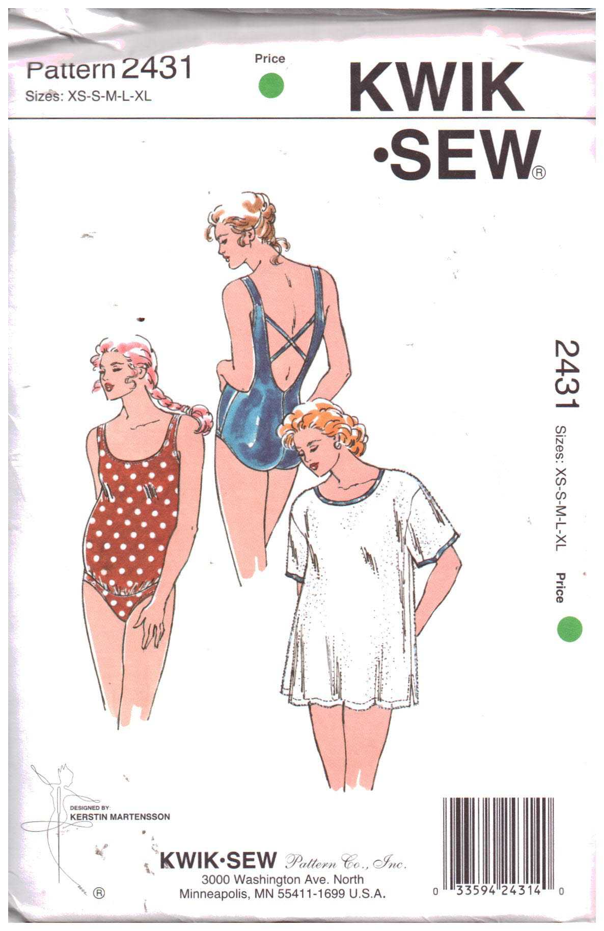 Kwik Sew 2431 Maternity Swimsuit, Cover-up Size: XS-S-M-L-XL Uncut