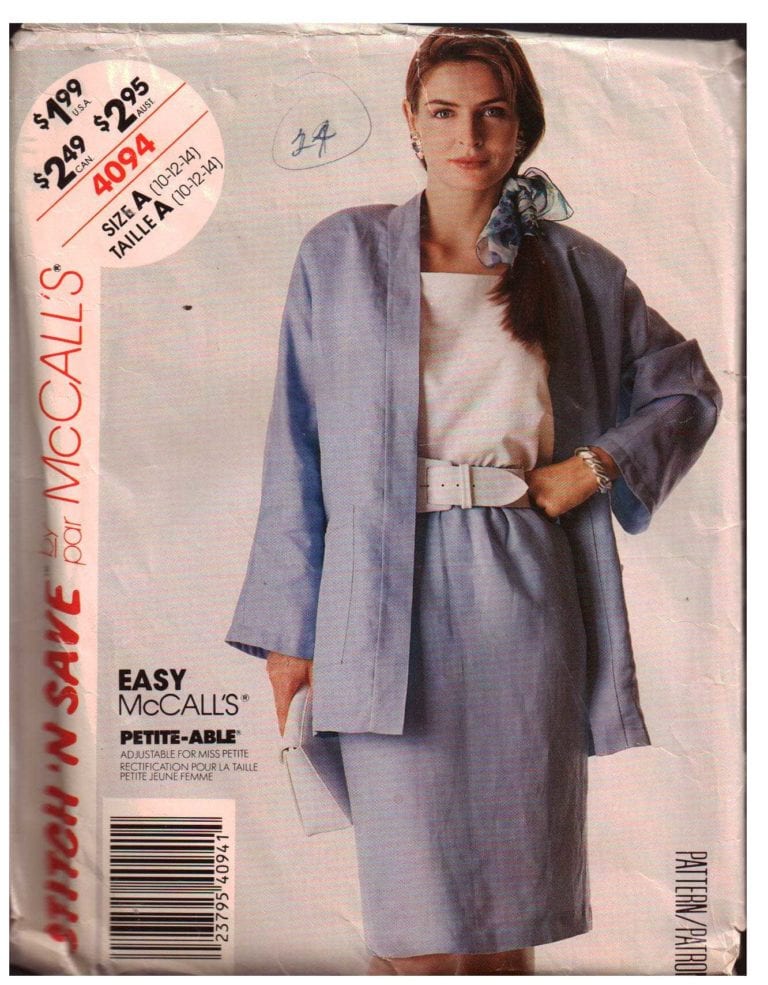 McCall's 4094 Jacket, Top, Skirt Size: A 10-12-14 Used Sewing Pattern