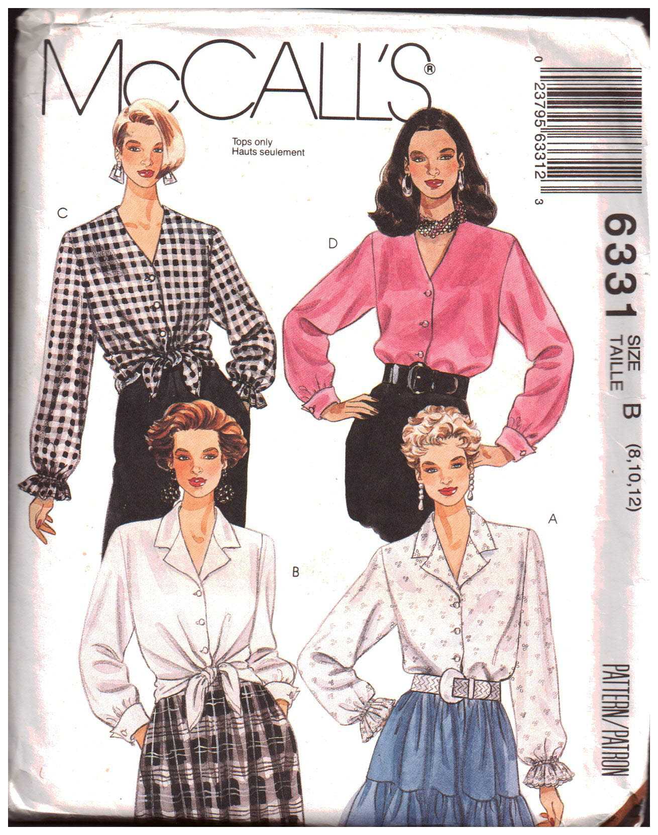 McCall's 6331 Blouses Size: B 8-10-12 Uncut Sewing Pattern