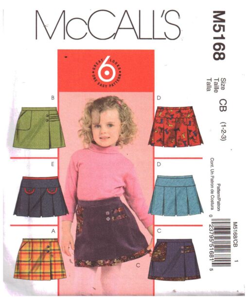 McCall's M5168 Girl's Skirts Size: CB 1-2-3 Uncut Sewing Pattern