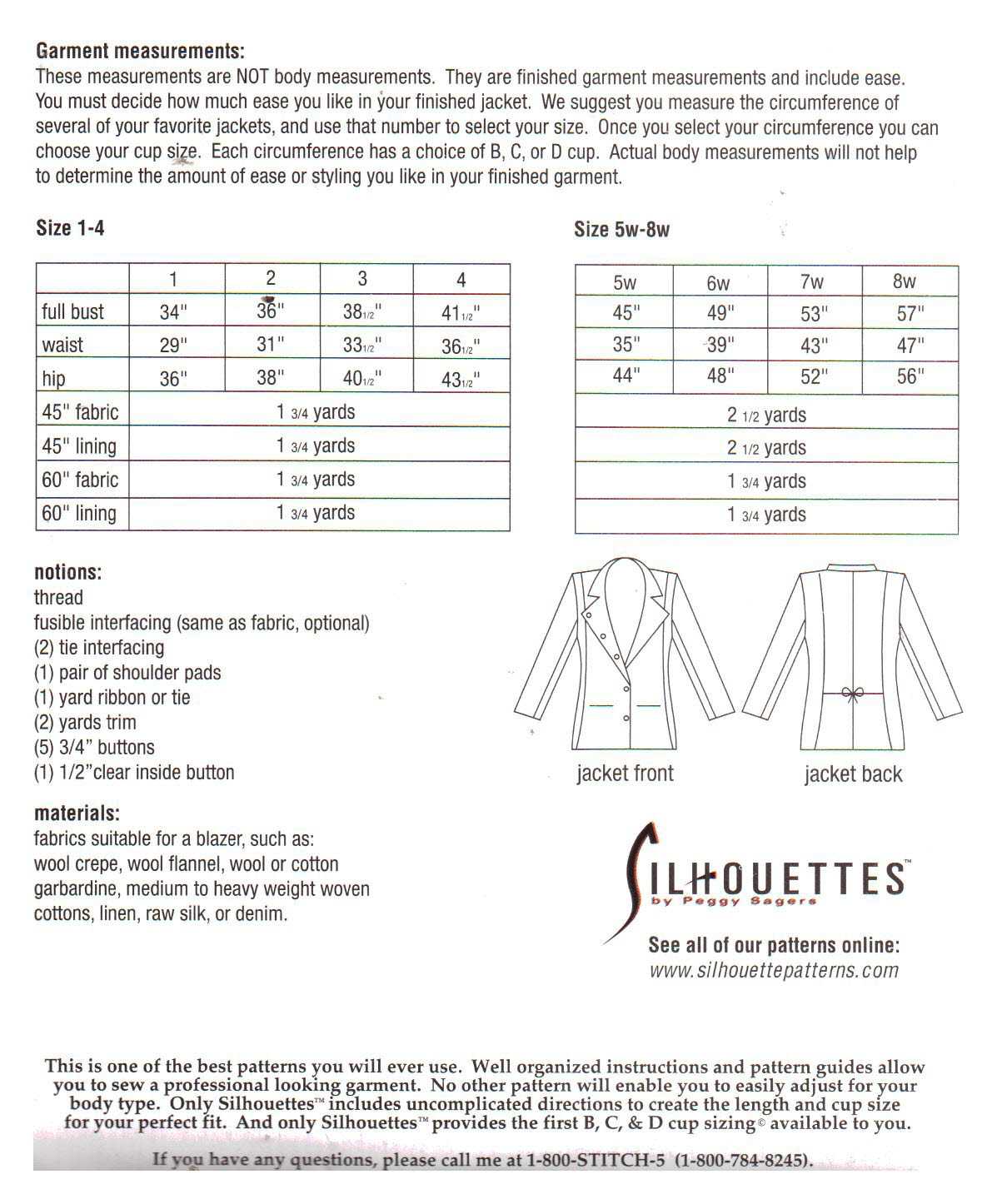 Silhouettes 1300 Chris' Jacket Size: 4-18 & 14W-28W Uncut Sewing Pattern