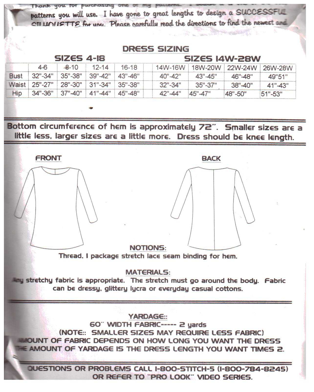 Silhouettes 4000 Swing Dress Size: 4-18 & 14W-28W Uncut Sewing Pattern