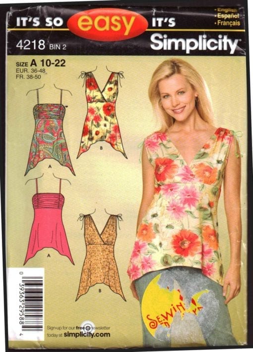 Simplicity 4218 Knit Tops Size: A 10-22 Uncut Sewing Pattern