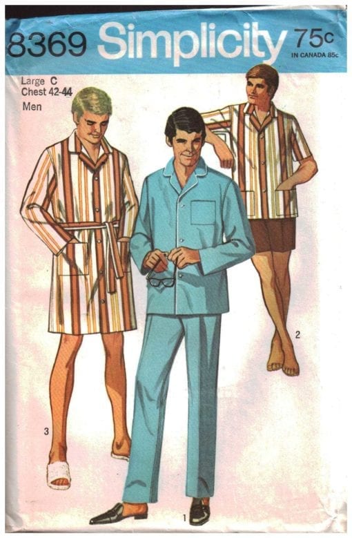 Simplicity 8369 Men's Pajamas in two lengths, Sleepcoat Size: C Chest ...