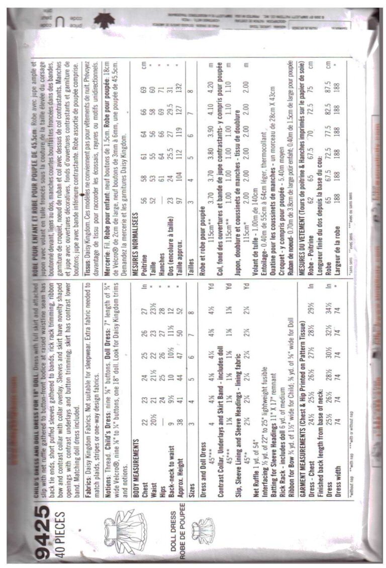 Simplicity 9425 Girl's Dress, Doll Dress Size BB 5678 Uncut Sewing