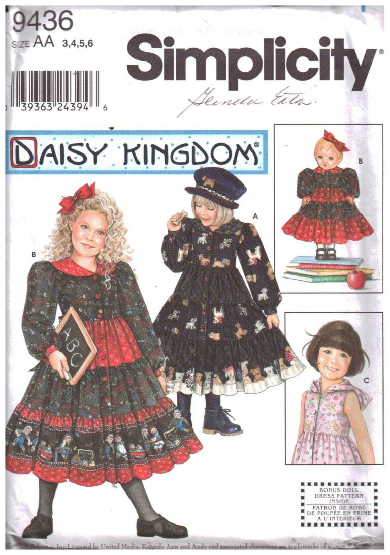 Simplicity 9436 Girl's Dress, Doll Dress Size AA 3456 Uncut Sewing