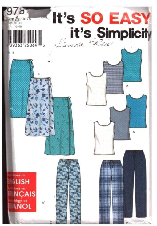 Simplicity 9781 Skirt, Pants, Top Size: A 8-18 Uncut Sewing Pattern