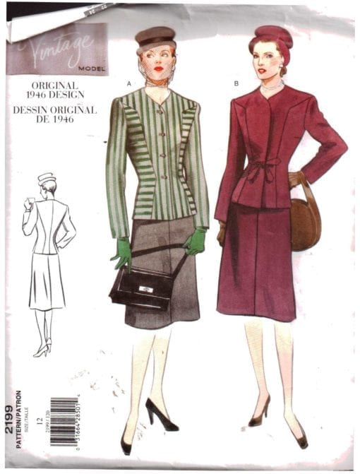 Vogue 2199 Suit - Jacket, Skirt Vintage Original 1946 Design Size: 12 ...