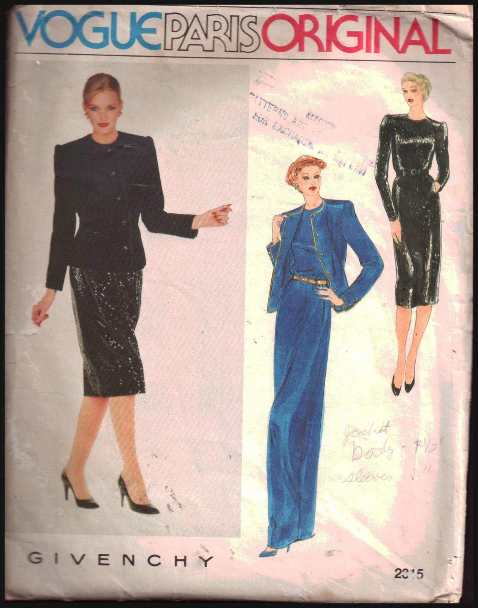 Vogue 2315 Jacket, Dress by Givenchy Size: 10 Used Sewing Pattern