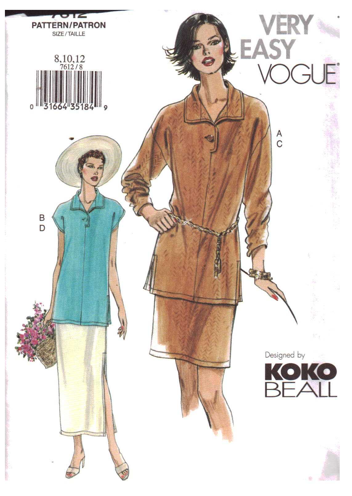 Vogue 7612 Top, Skirts Size: 8-10-12 Uncut Sewing Pattern