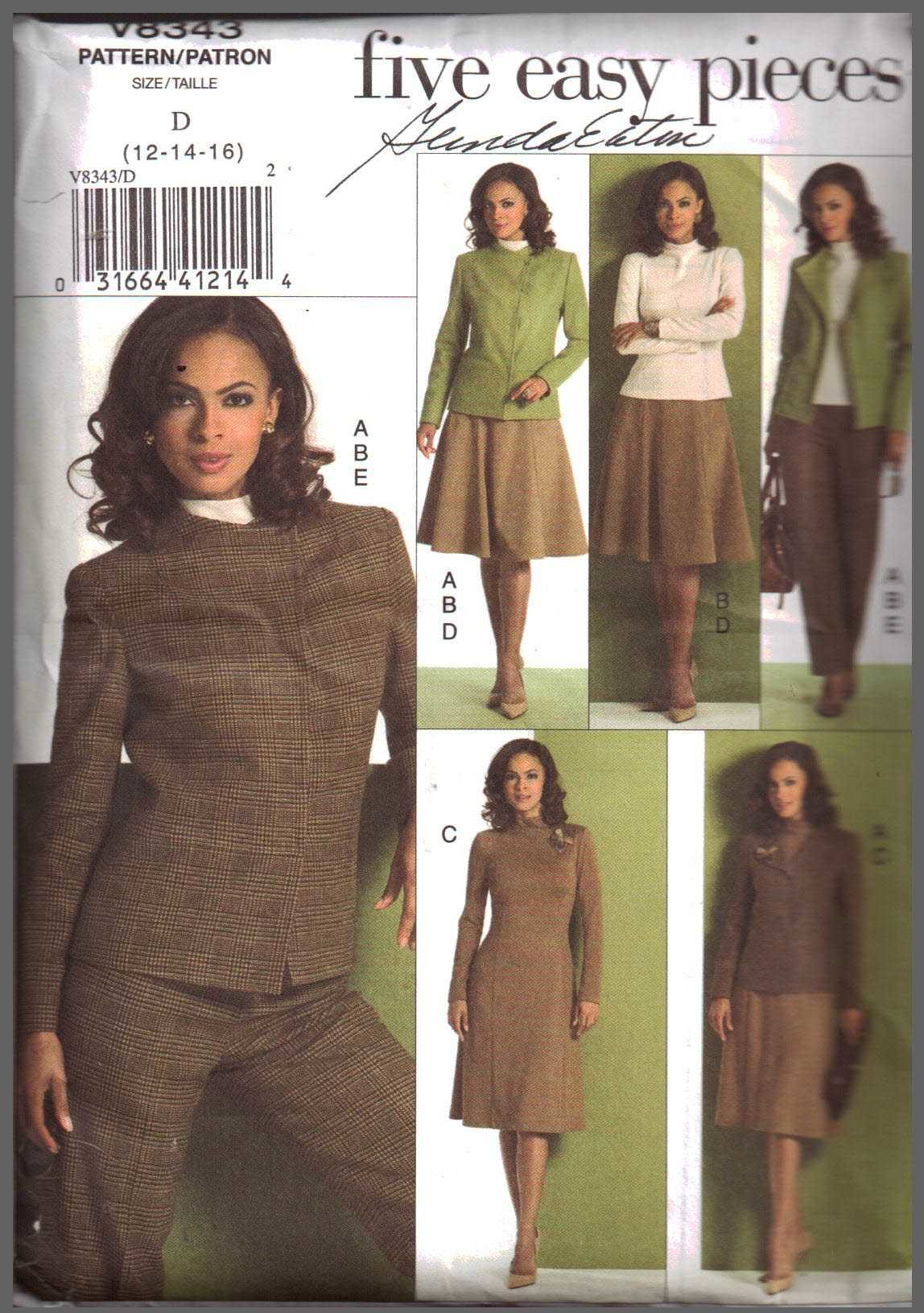 Vogue V8343 Suit - Jacket, Top, Dress, Skirt, Pants Size: D 12-14-16 ...