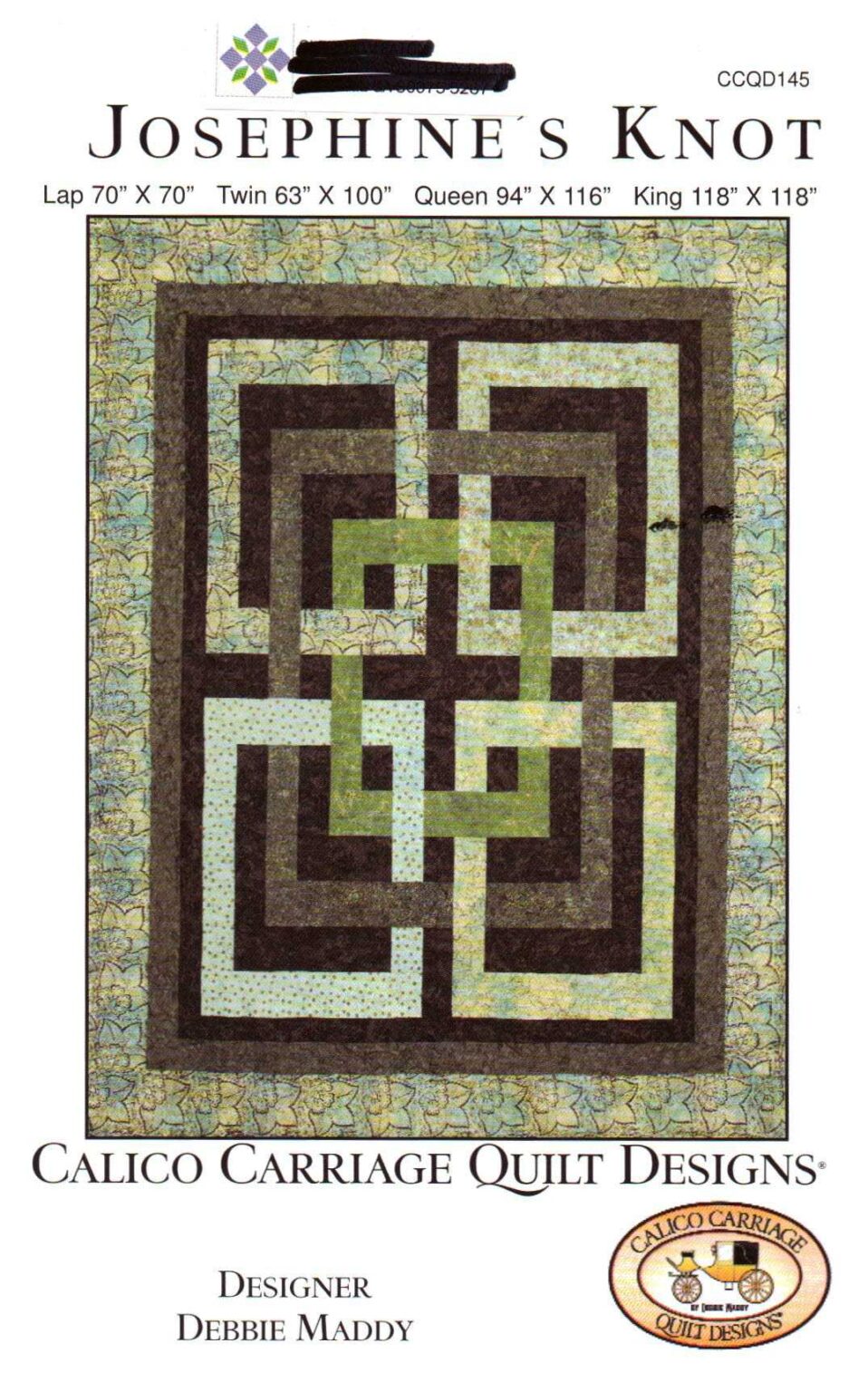 Calico Carriage Quilt Designs CCQD 145 Josephine's Knot Size Lap, Twin
