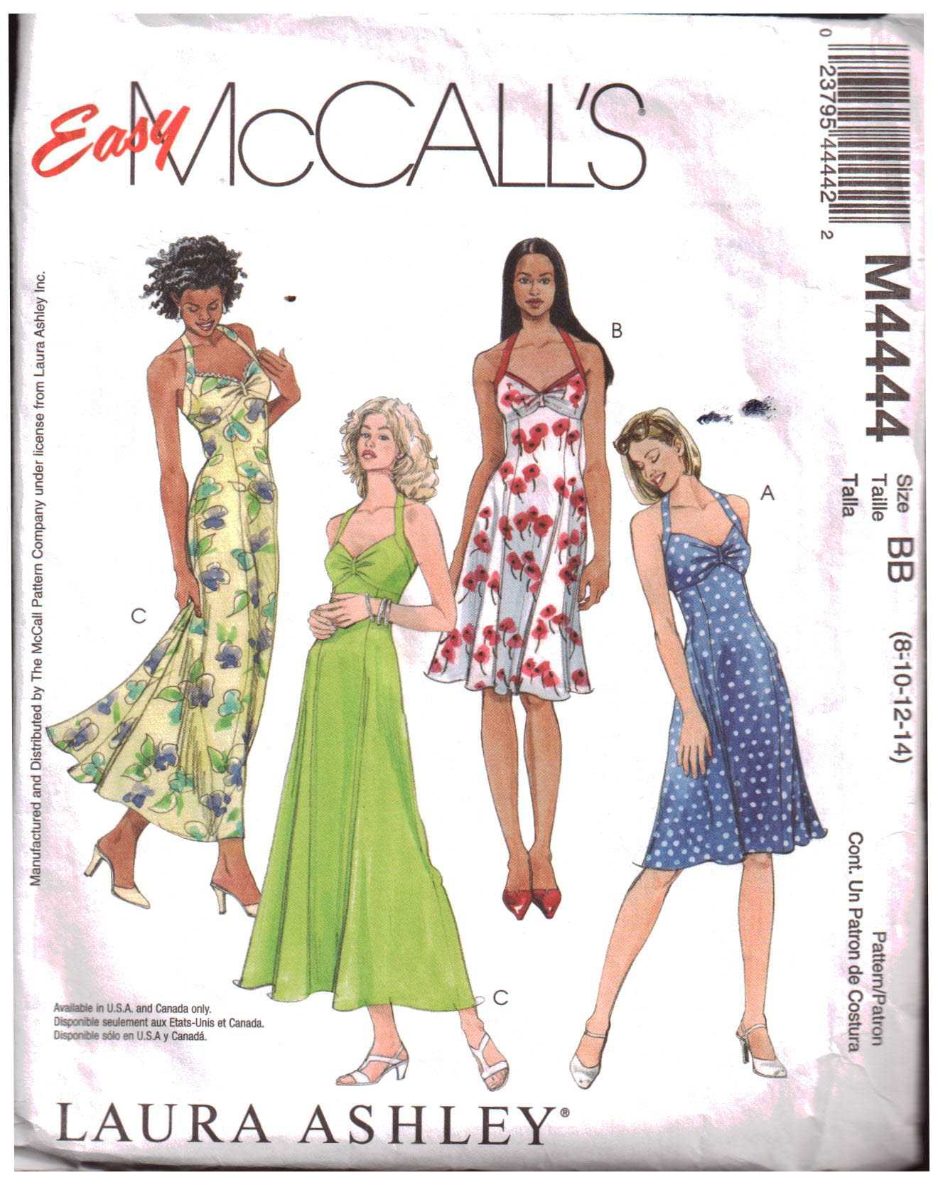McCall's M4444 Dress in two lengths Size: BB 8-10-12-14 Used