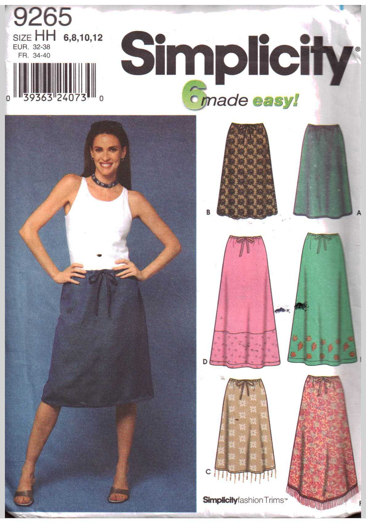 Simplicity 9265 Skirt Size: HH 6-8-10-12 Uncut Sewing Pattern