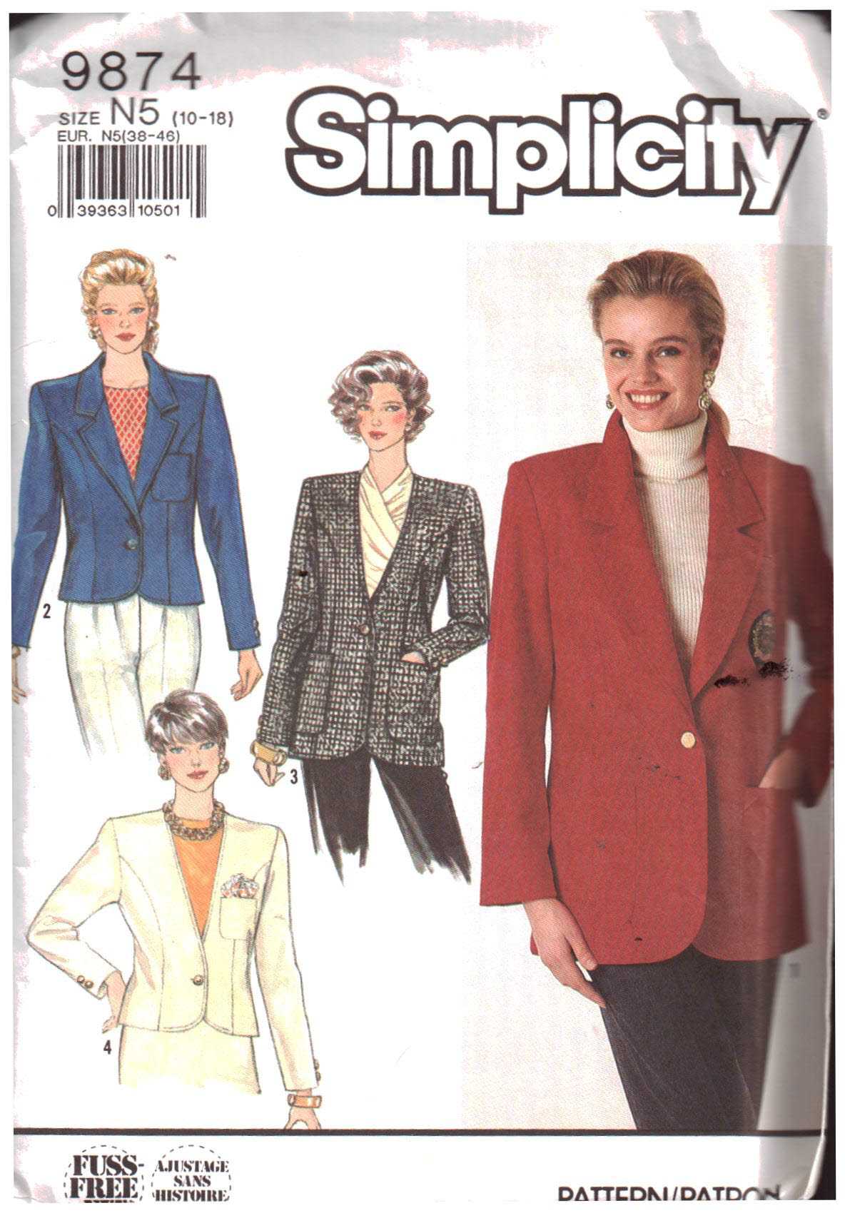 Simplicity 9874 Jackets in two lengths Size: N5 10-18 Uncut Sewing Pattern