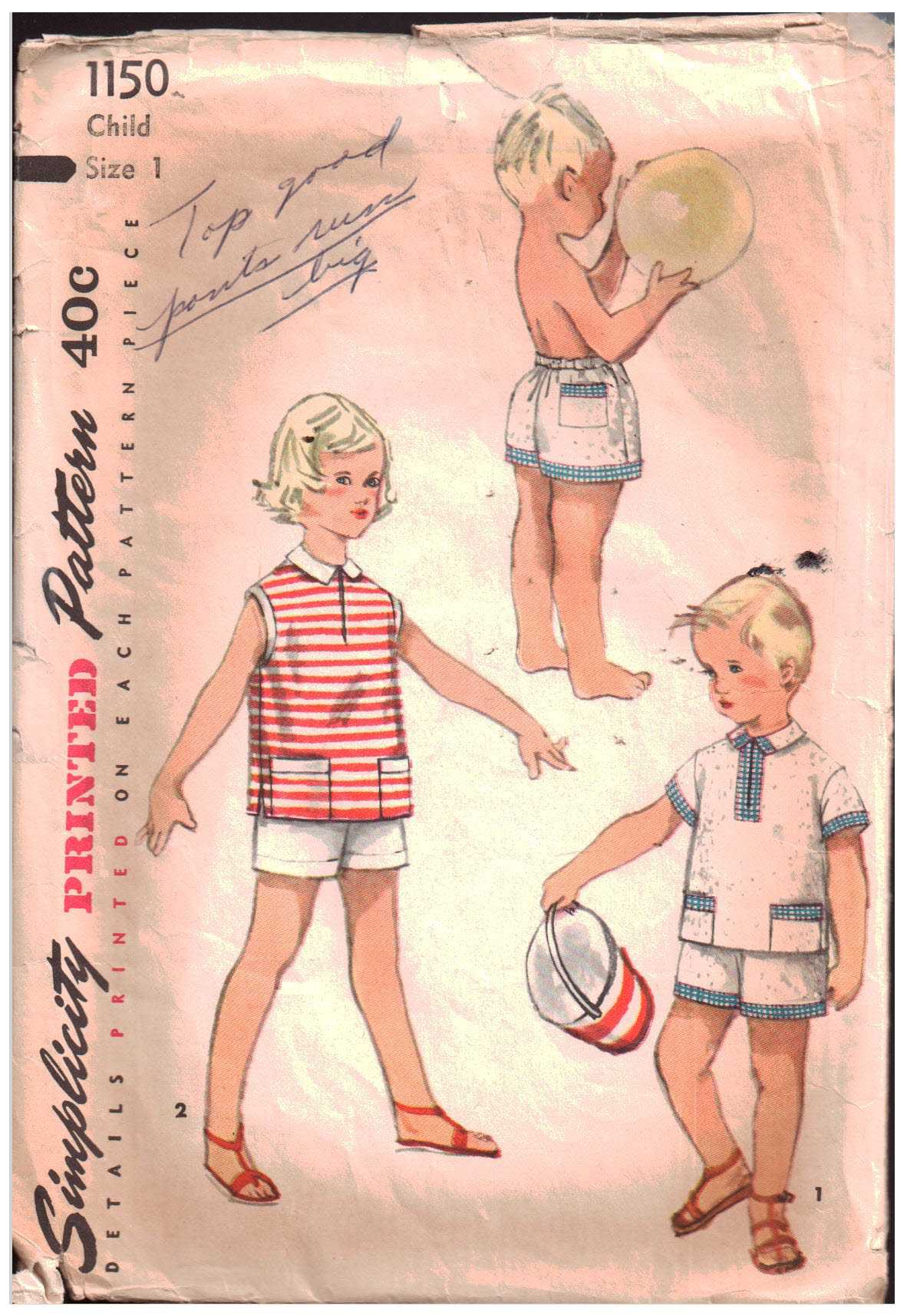 Simplicity 1150 Boy's, Girl's Boxer Shorts, Shirt Size: 1 Used Sewing