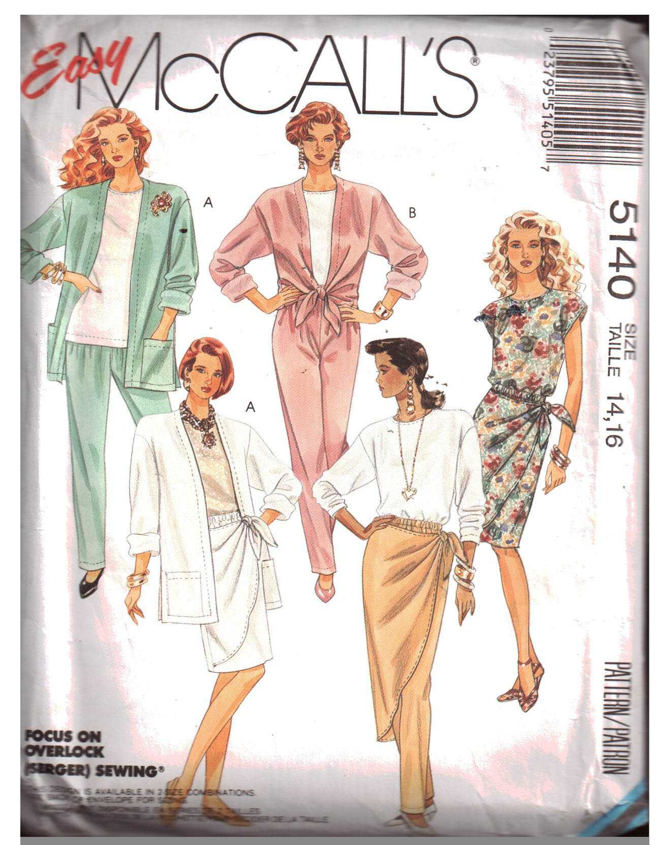 McCall's 5140 Jacket, Top, Skirt, Pants Size: 14-16 Used Sewing Pattern
