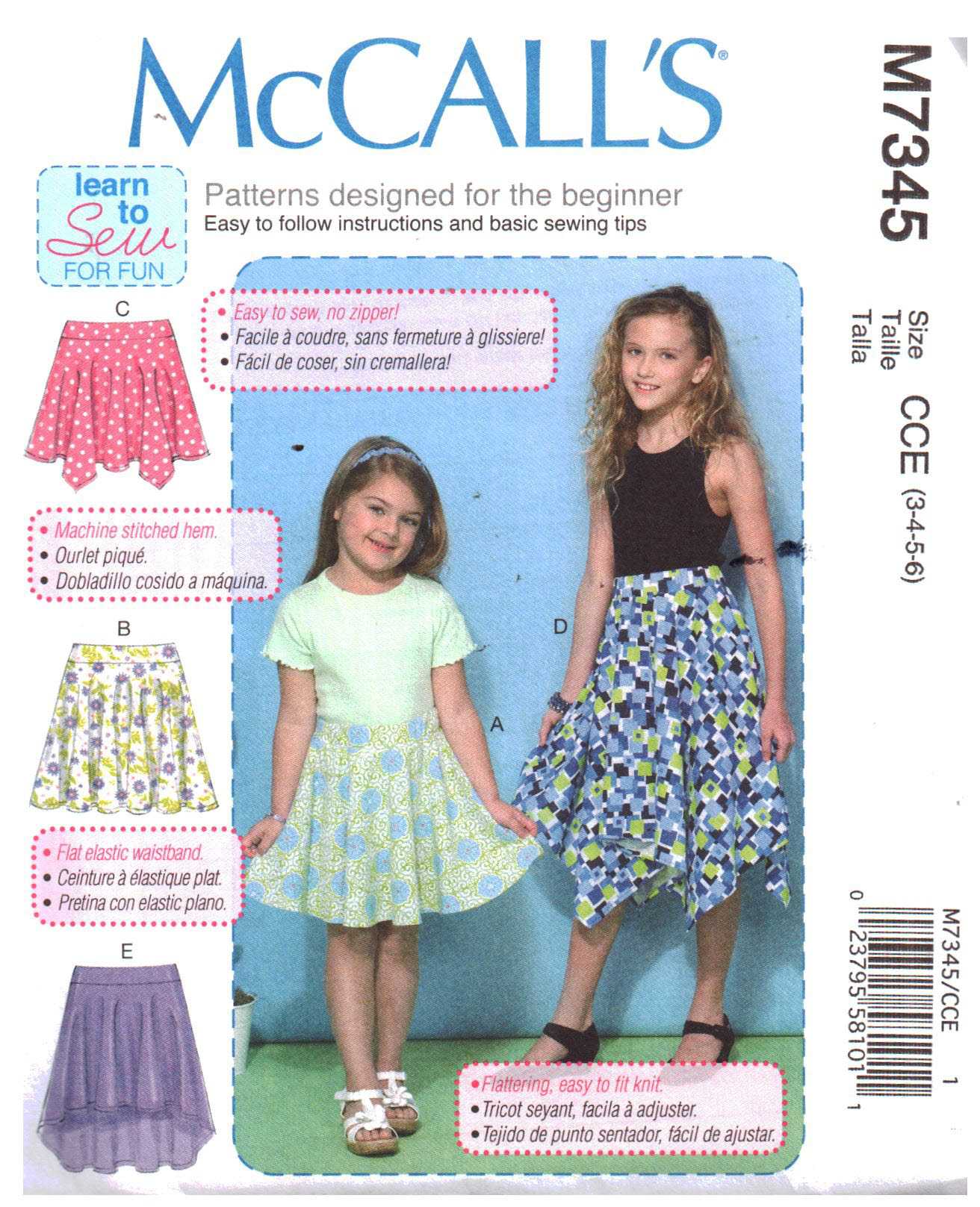 McCalls Patterns M5797 Childrens/Girls Tops Dresses 3-4-5-6 Shorts and Pants Size CCE 