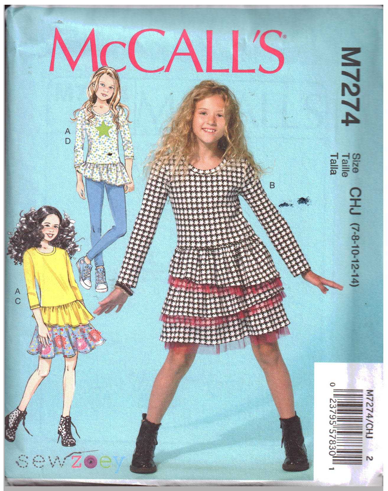McCall's M7274 Girl's Tops, Dress, Skirt, Leggings Size: CCE 3-4-5-6 or CHJ  7-8-10-12-14 Uncut Sewing Pattern