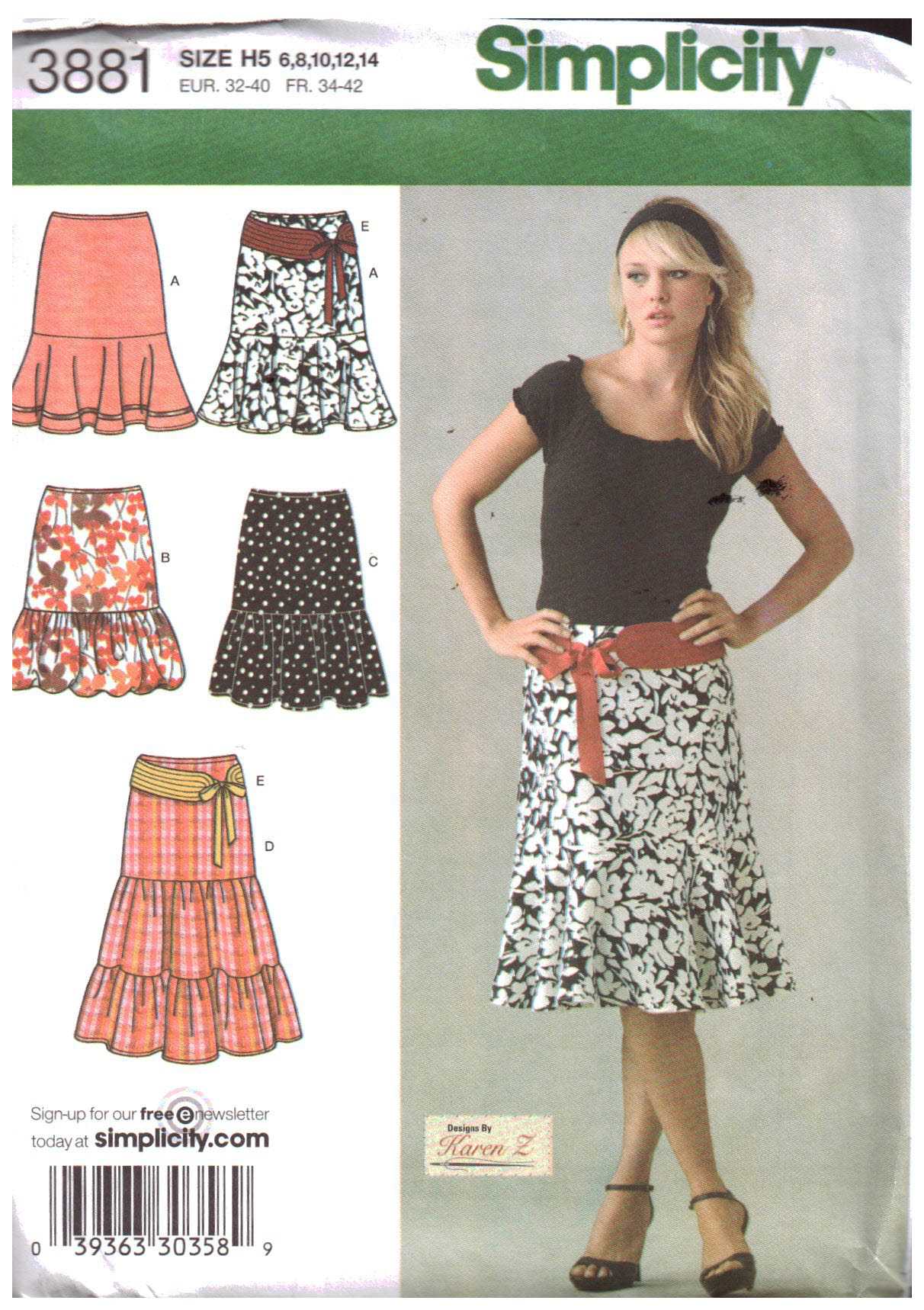 Simplicity 3881 Skirts Size: H5 6-8-10-12-14 Uncut Sewing Pattern