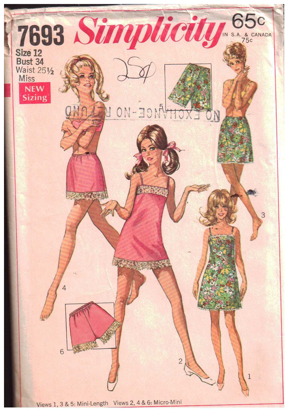 Minimaal Kers Hollywood Simplicity 7693 Slip, Half-Slip, Petit- Pants in two lengths Size: 12 Bust  34 Used Sewing Pattern