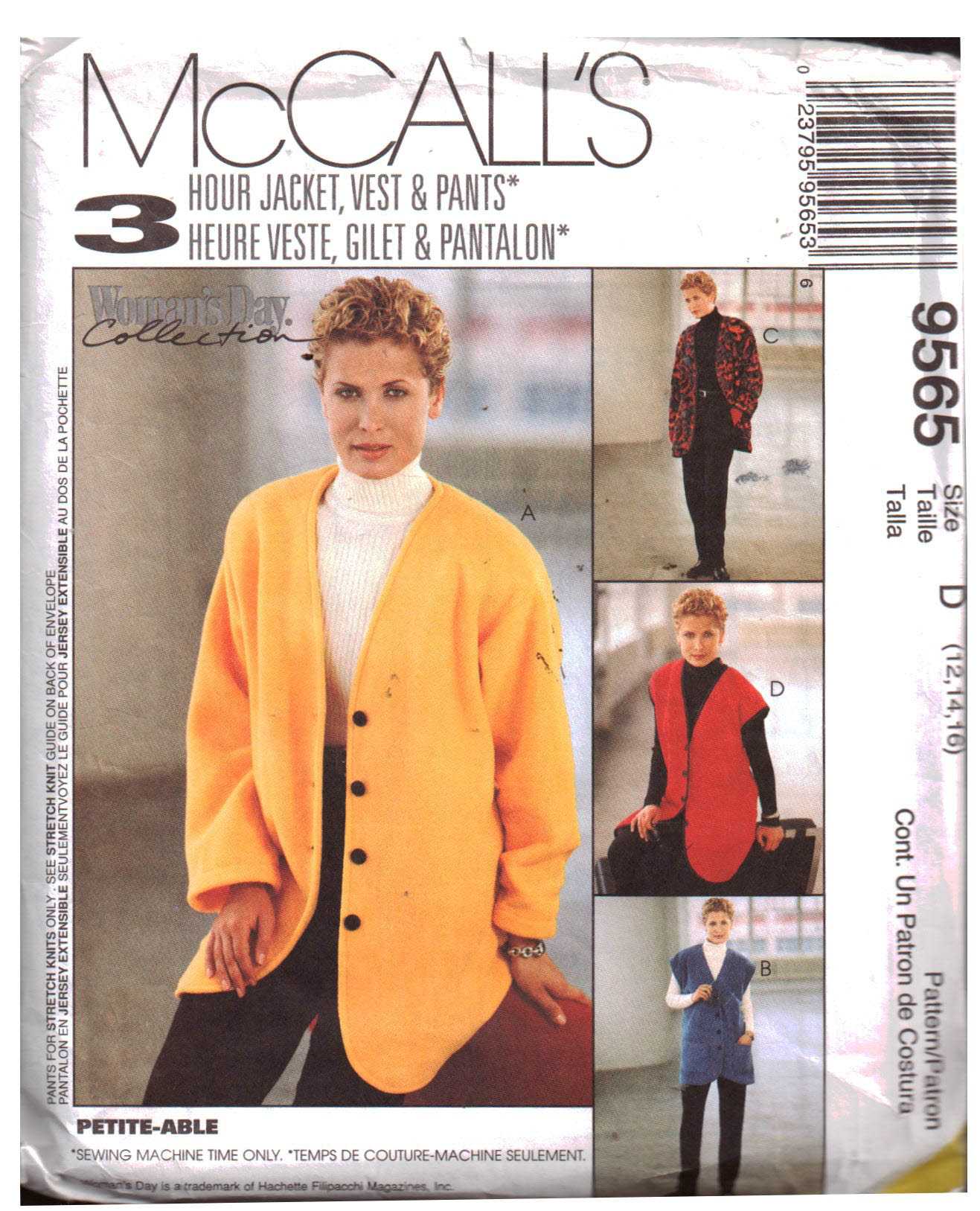 McCall's 9565 Jacket, Vest, Pants Size: D 12-14-16 Used Sewing Pattern