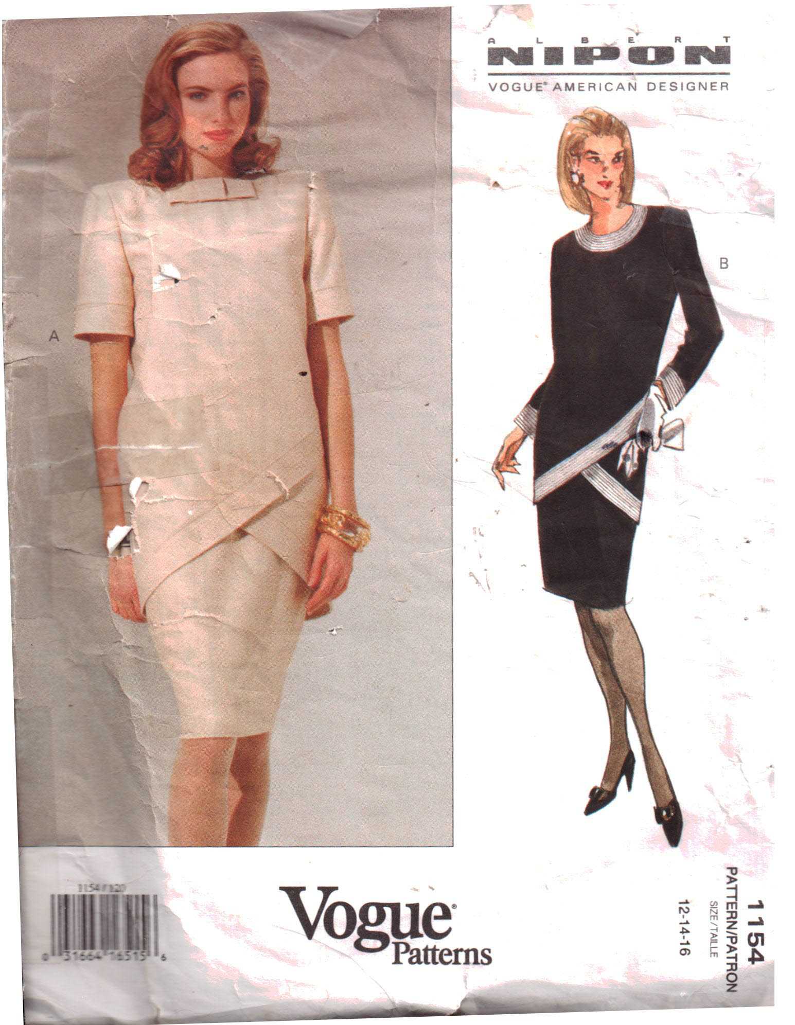 Vogue 1154 Dress by Albert Nippon Size: 12-14-16 Used Sewing Pattern