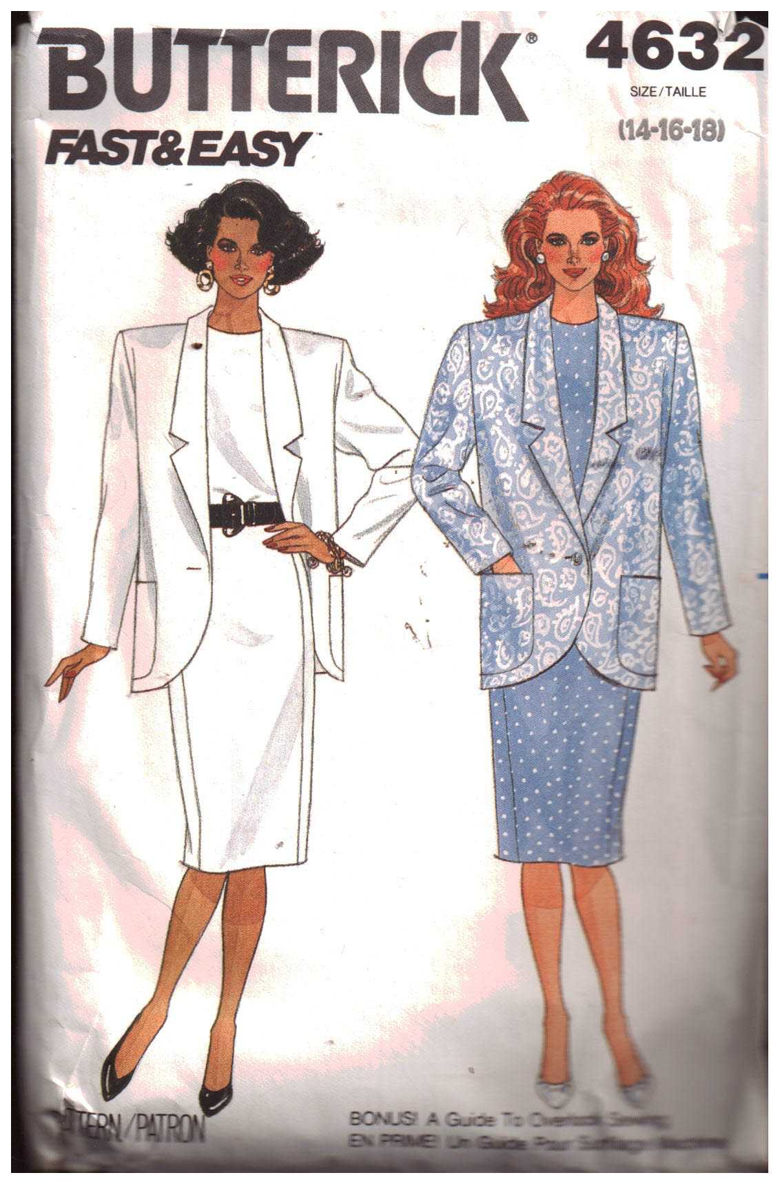 Butterick 4632 Dress, Jacket Size: 14-16-18 Used Sewing Pattern