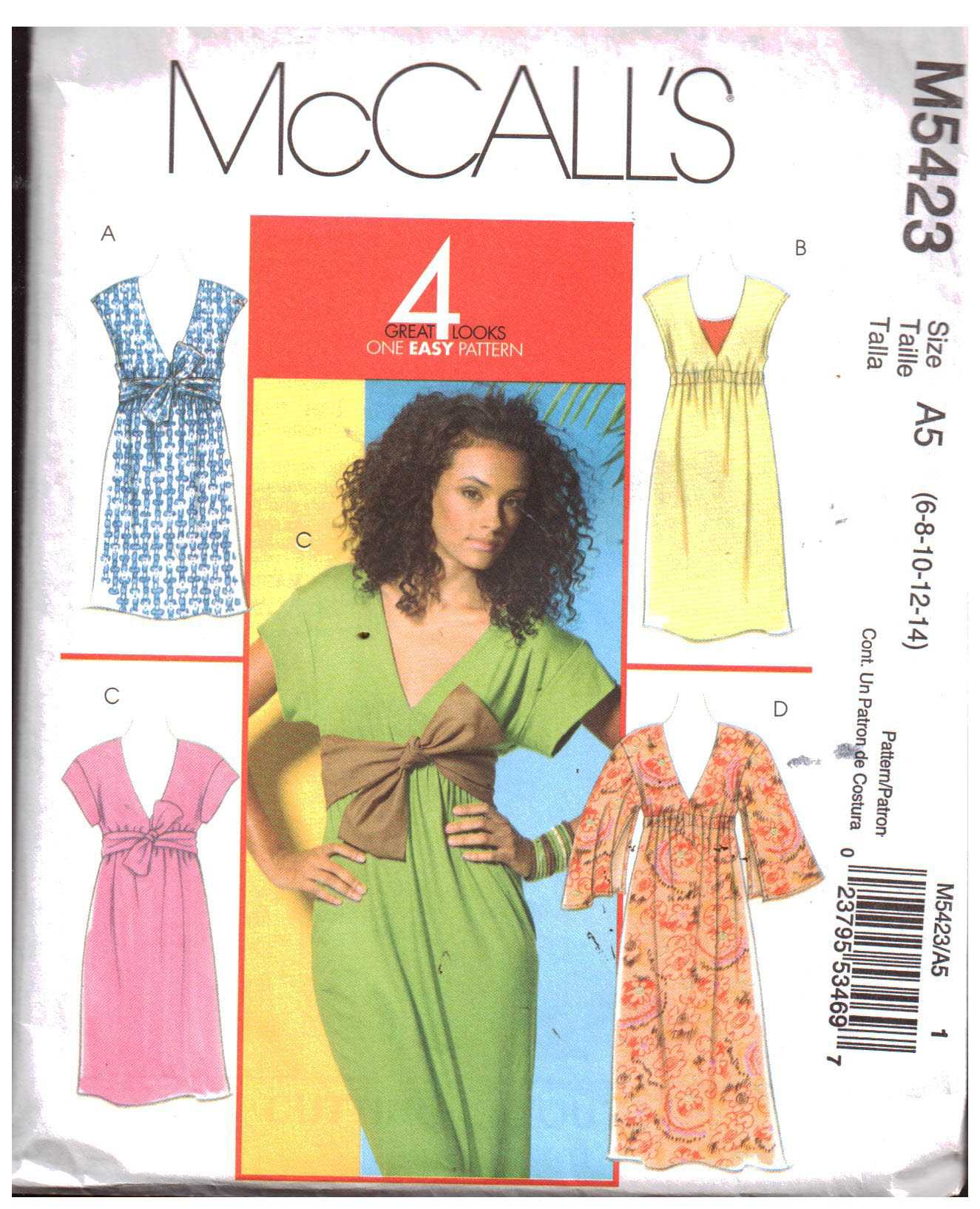 McCall's M5423 Dress Size: A5 6-8-10-12-14 Used Sewing Pattern