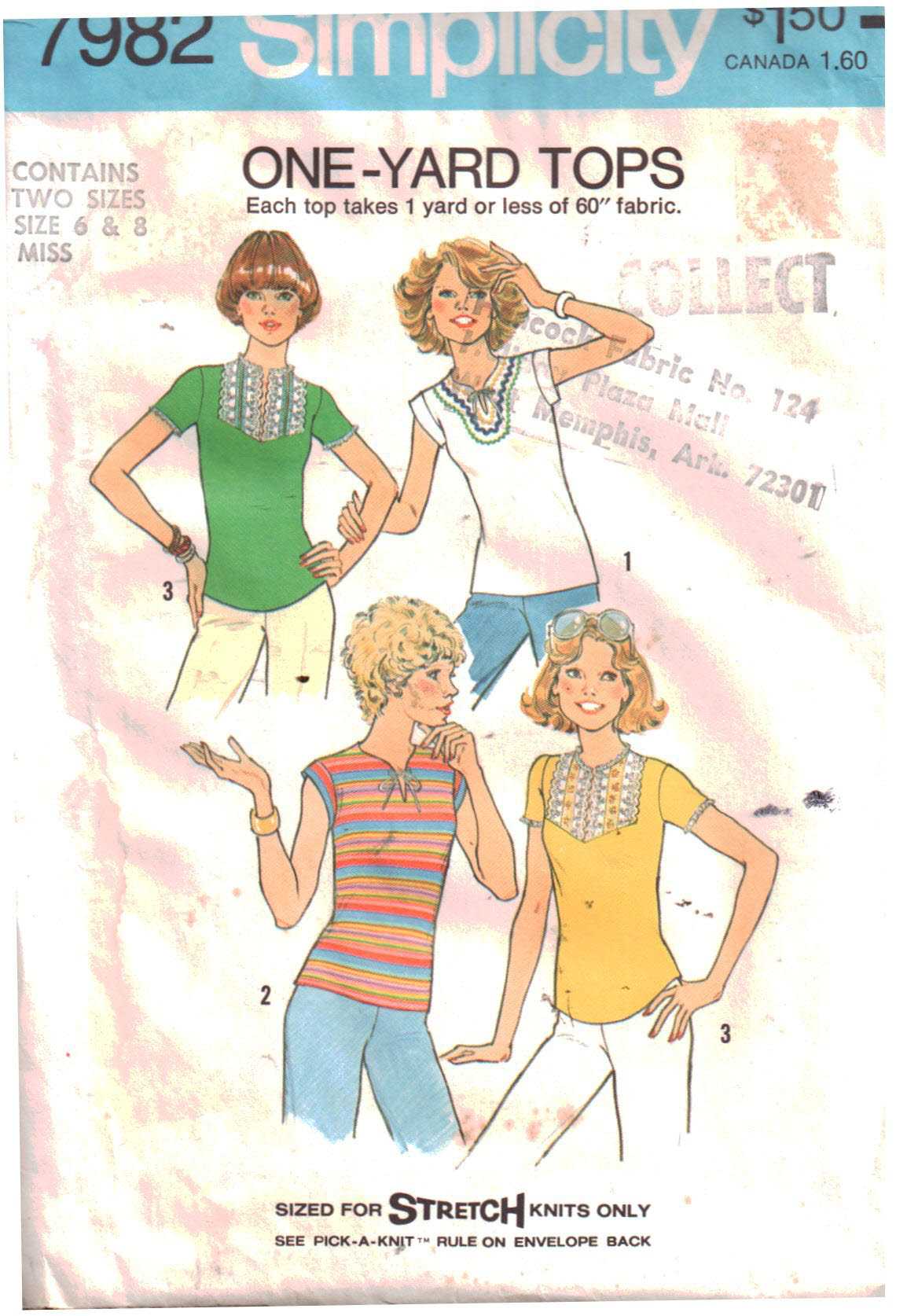 Simplicity 7982 Tops Size: 6-8 Used Sewing Pattern